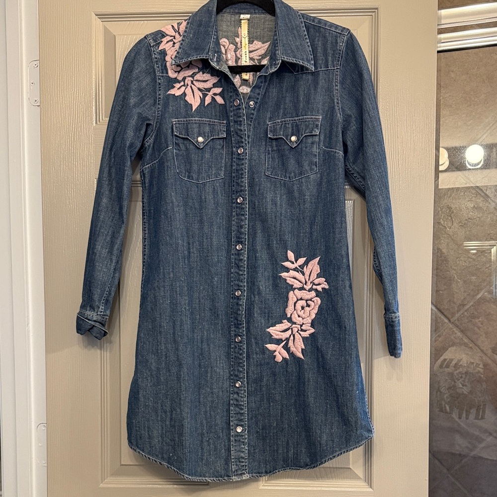Uncle Frank Blue Denim Dress with Pink Floral Design